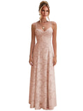 Spaghetti Strap Bridesmaid Dresses for Women Jacquard Floral Lace A Line Long Formal Evening Gown