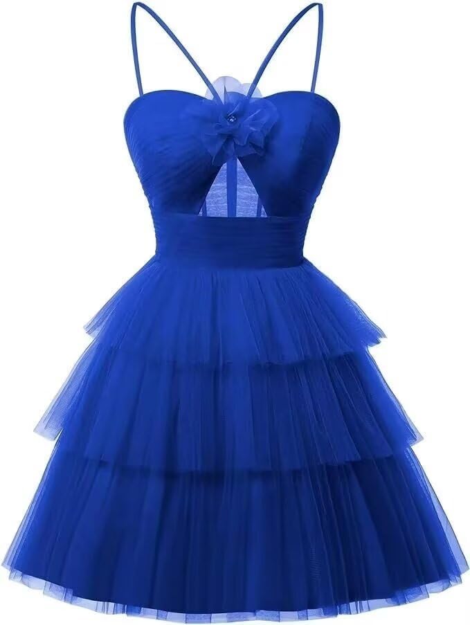 Tulle Homecoming Dresses 2027 Layered Spaghetti Straps Short Prom Dress A-Line Prom Cocktail Party Gown