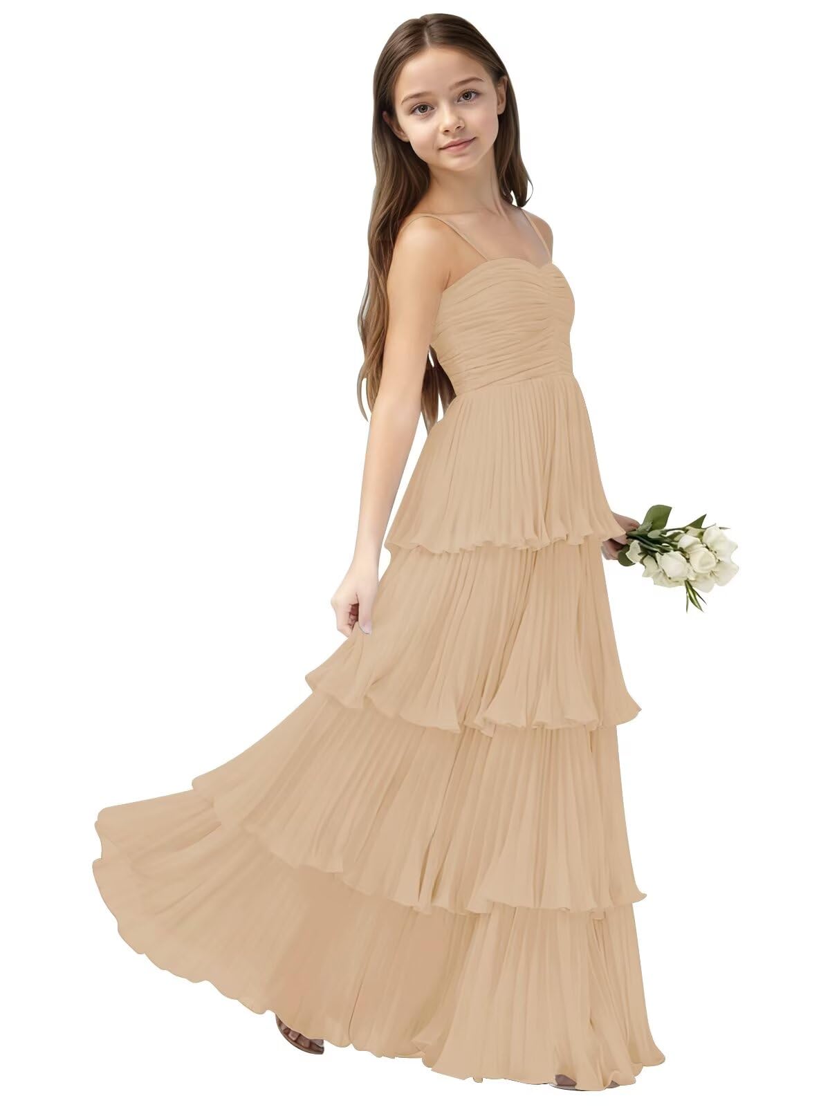 Chiffon Pleated Junior Bridesmaid Dress Princess Birthday Tiered Ruffle Prom Gown Wedding Long Flower Girl Dress