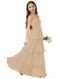 Chiffon Pleated Junior Bridesmaid Dress Princess Birthday Tiered Ruffle Prom Gown Wedding Long Flower Girl Dress