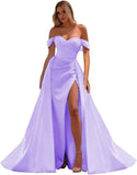 Off The Shoulder Prom Dress 2027 Long Ball Gown with Slit Mermaid Satin Formal Dresses for Women