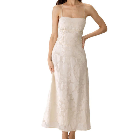 Women's Maxi Dresses Wedding Guest Dress A-Line Long Square Neck Backless Sling for Beach Wedding Party Dresses