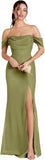 Kingbridal Gowns Off Shoulder Chiffon Bridesmaid Dresses for Women 2026 Long Ruched Cowl Neck Formal Evening Party Dress with Slit