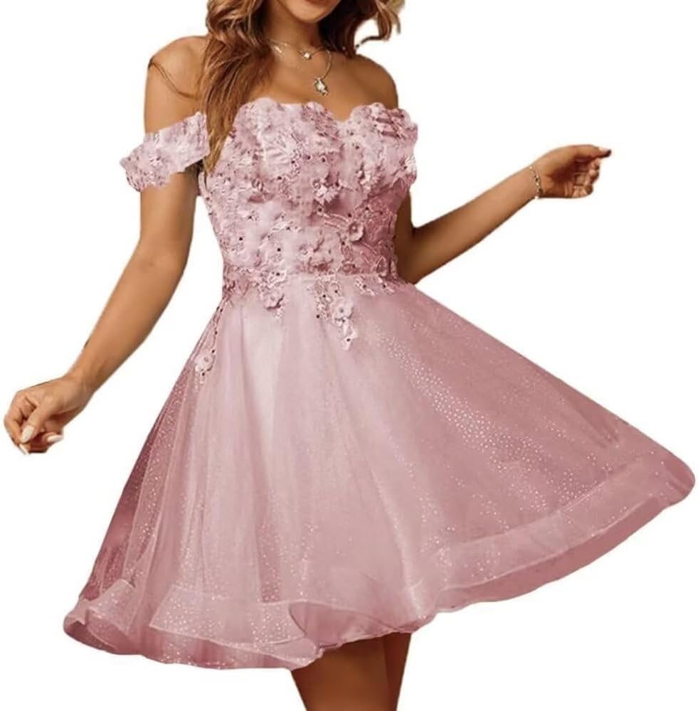 Sparkly Tulle Homecoming Dresses for Teens 2027 3D Flowers Cocktail Gowns Off Shoulder Short Prom Dresses