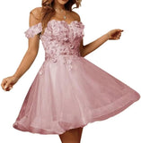 Sparkly Tulle Homecoming Dresses for Teens 2027 3D Flowers Cocktail Gowns Off Shoulder Short Prom Dresses