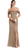 Kingbridal Gowns Off Shoulder Chiffon Bridesmaid Dresses for Women 2026 Long Ruched Cowl Neck Formal Evening Party Dress with Slit