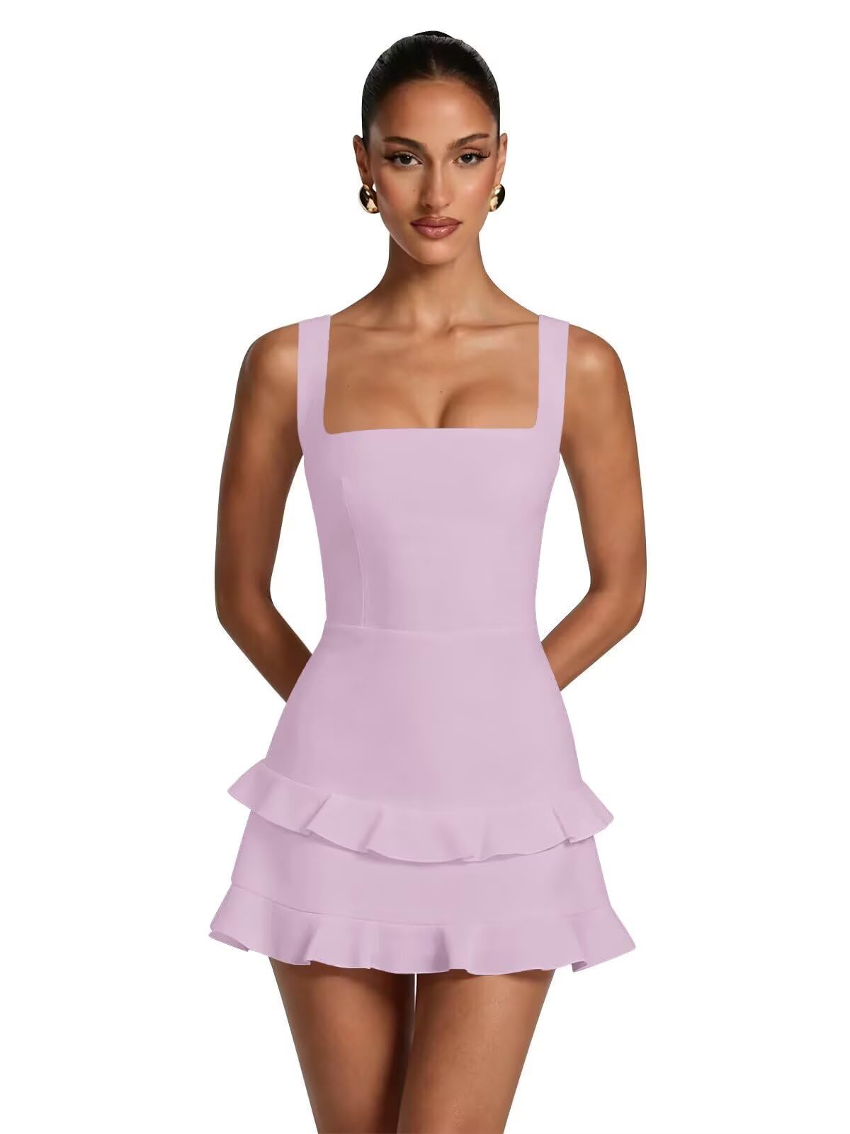 Spaghetti Straps Satin Homecoming Dresses for Teens 2026 Square Neck Tiered Ruffles Short Prom Dress