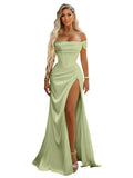 Off Shoulder Mermaid Prom Dresses with Slit 2027 Long Satin Pleated Formal Dress for Women Evening Party