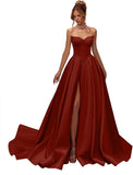 Kingbridal Gowns Strapless Prom Dresses for Women 2026 Long Satin A-line Formal Dress with Slit Beaded Corset Evening Party Gowns