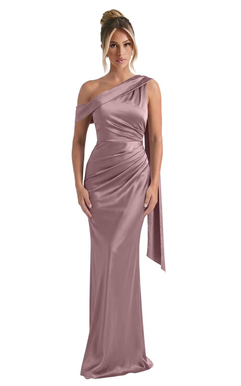 Kingbridal One Shoulder Bridesmaid Dresses for Women Mermaid Satin Formal Evening Maxi Dress