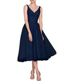 Tea Length A-Line V Neck Formal Evening Party Gowns for Women Sleeveless Puffy Midi Tulle Cocktail Prom Dress