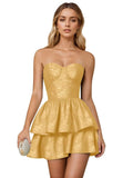 Jacquard Satin Homecoming Dresses 2026 Tiered Layed Aline Strapless Formal Cocktail Party Gown