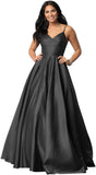 Spaghetti Straps Satin Prom Dresses for Women Long with Pockets Pleated Formal Evening Gowns