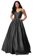 Spaghetti Straps Satin Prom Dresses for Women Long with Pockets Pleated Formal Evening Gowns