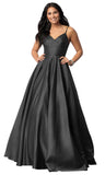 Spaghetti Straps Satin Prom Dresses for Women Long with Pockets Pleated Formal Evening Gowns