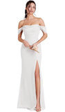 Kingbridal Gowns Off Shoulder Chiffon Bridesmaid Dresses for Women 2026 Long Ruched Cowl Neck Formal Evening Party Dress with Slit