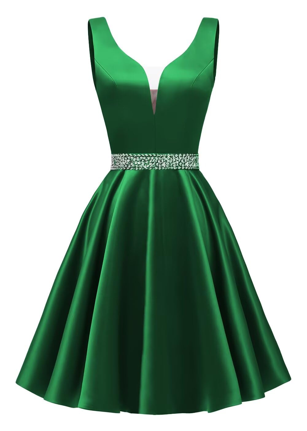 Satin Glitter Homecoming Dresses for Teens Short Prom Dress V-Neck Beaded Evening Formal Cocktail Party Gowns