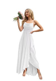 Spaghetti Strap Chiffon Bridesmaid Dresses for Women Long Ruched A-Line Cowl Neck Formal Evening Gowns with Slit