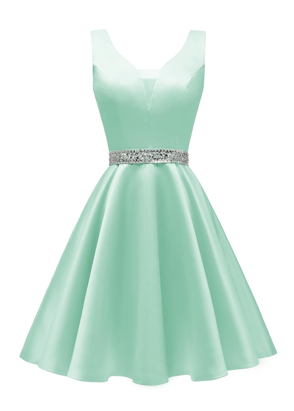 Satin Glitter Homecoming Dresses for Teens Short Prom Dress V-Neck Beaded Evening Formal Cocktail Party Gowns