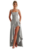 Mermaid Satin Bridesmaid Dresses for Women 2027 Long Ruffles High Low Prom Formal Evening Party Dress with Slit