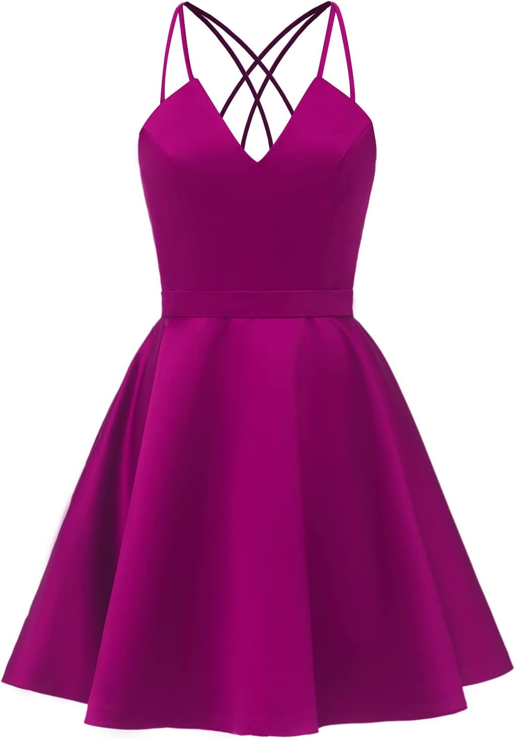 Spaghetti Straps Satin Homecoming Dresses for Teens V Neck Short Prom Dress Sparkly A-Line Formal Evening Party Gowns