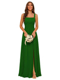 Square Neck Bridesmaid Dress Spaghetti Straps Chiffon Long Formal Dress for Women