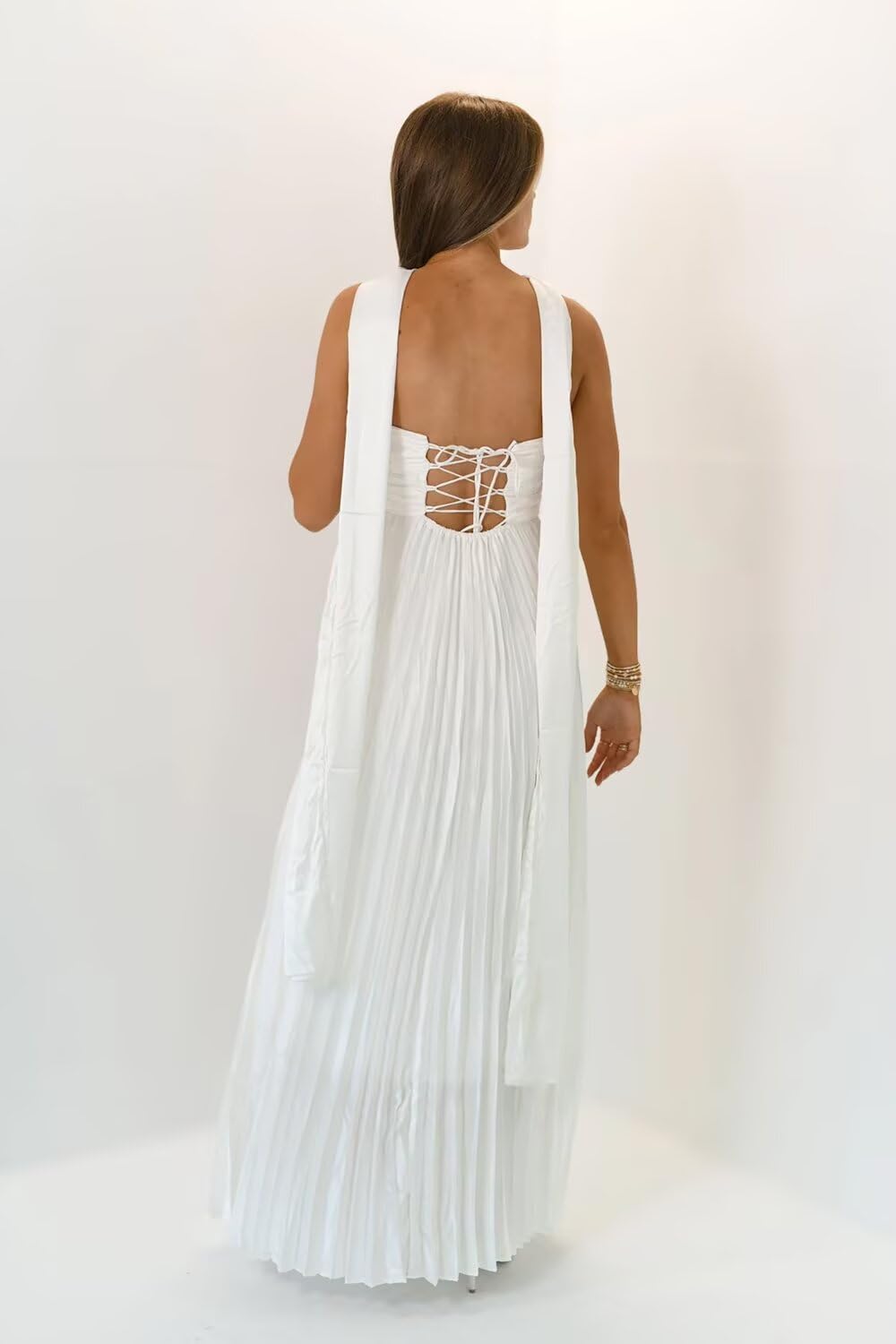 Women's Strapless Chiffon Bridesmaid Dresses with Scarf Long A-Line Pleated Formal Evening Dress