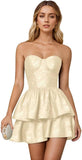 Jacquard Satin Homecoming Dresses 2026 Tiered Layed Aline Strapless Formal Cocktail Party Gown