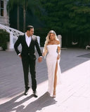Off Shoulder Mermaid Prom Dresses with Slit 2027 Long Satin Pleated Formal Dress for Women Evening Party