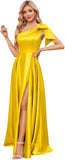 One Shoulder Bridesmaid Dresses for Women 2027 Long Satin A-line Formal Evening Party Dress with Slit