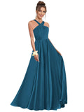 Halter Bridesmaid Dresses for Wedding Chiffon A Line Pleated Long Formal Prom Dress with Belt