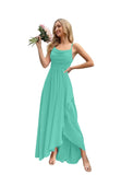 Spaghetti Strap Chiffon Bridesmaid Dresses for Women Long Ruched A-Line Cowl Neck Formal Evening Gowns with Slit