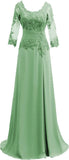 Women's Lace Appliqued Mother of The Bride Dresses 3/4 Sleeves Scoop Long Formal Evening Dress