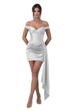 Satin Homecoming Dresses for Teens 2026 Off Shoulder Short Prom Dress Tight Pleated Cocktail Party Gowns