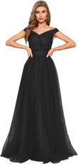 Schulterfreies Ballkleid, langes Ballkleid für Damen, A-Linie, Herzausschnitt, mehrlagiges Tüllkleid für Hochzeit, Abendparty 