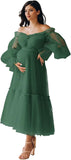 Eightale Tulle Tea Length Maternity Dresses for Photo Shoot Long Sleeve Pregnancy Gown for Baby Shower