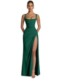Kingbridal Mermaid Bridesmaid Dresses for Women Square Neck Formal Dress with Slit