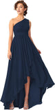 Women's One Shoulder Bridesmaid Dresses High Low Chiffon Formal Party Gowns with Pockets