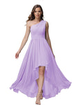 Vestido de dama de honor de un solo hombro para mujer, vestido formal de noche de gasa con bolsillos y corte alto bajo
