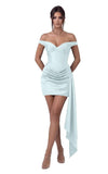 Satin Homecoming Dresses for Teens 2026 Off Shoulder Short Prom Dress Tight Pleated Cocktail Party Gowns