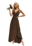 Women’s Long Bridesmaid Dresses Sleeveless V-Neck Formal Wedding Guest Chiffon Prom Gowns for Teens