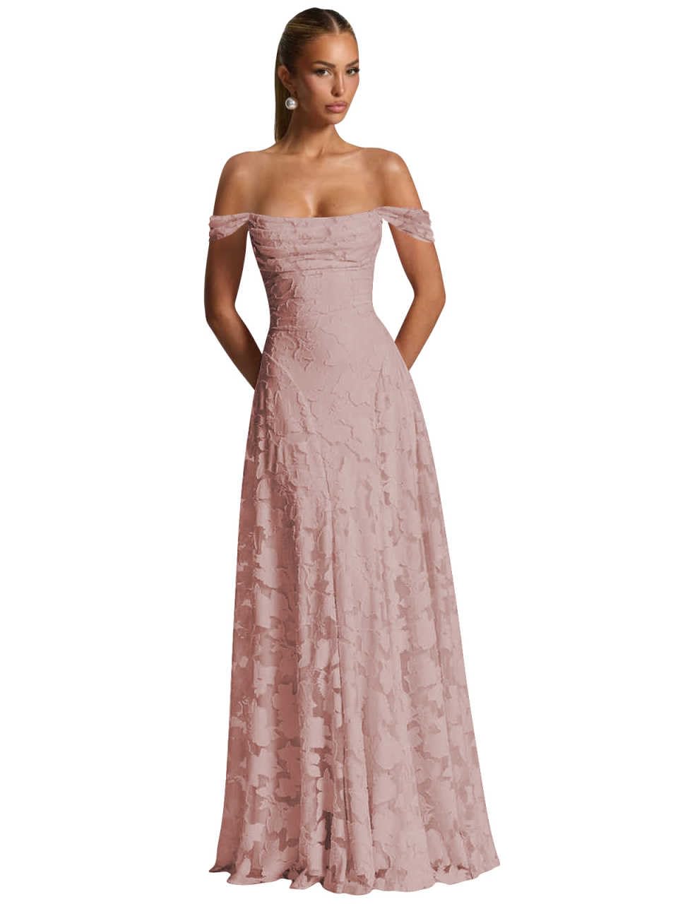 Off The Shoulder Floral Bridesmaid Dresses Long Lace Appliques Formal Gown A Line Wedding Guest Dress