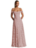 Off The Shoulder Floral Bridesmaid Dresses Long Lace Appliques Formal Gown A Line Wedding Guest Dress