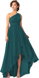 Women's One Shoulder Bridesmaid Dresses High Low Chiffon Formal Party Gowns with Pockets
