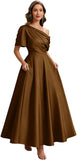 Kingbridal Satin Mother of The Bride Dresses for Women Tea Length Formal Dress One Shoulder Evening Party Gowns with Pockets