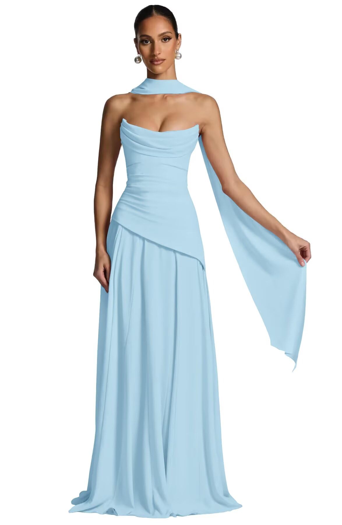 Kingbridal Strapless Bridesmaid Dresses with Scarf 2026 Long A-line Prom Formal Dress