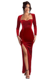 Long Sleeve Mermaid Bridesmaid Dresses for Wedding 2027 Long Velvet Tight Prom Formal Evening Party Gown with Slit