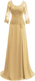 Women's Lace Appliqued Mother of The Bride Dresses 3/4 Sleeves Scoop Long Formal Evening Dress