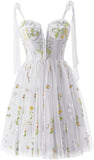 Vestidos de fiesta para mujer, con tirantes finos, cortos, bordados de flores, tul, vestidos formales 