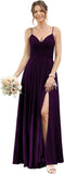 Vestidos de dama de honor largos con tirantes finos y bolsillos, plisados, formales, de noche, con abertura 